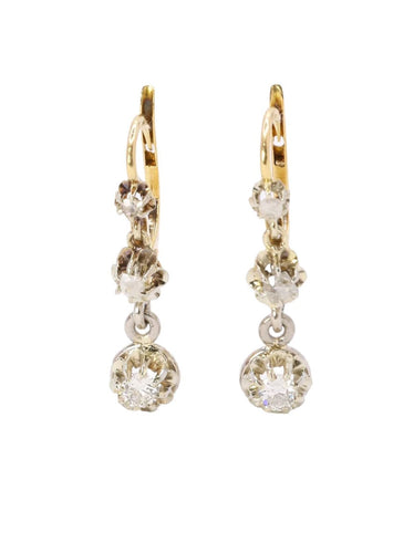 Boucles d'oreilles Dormeuses anciennes or jaune platine diamants Old Single Cut 58 Facettes 1019.1