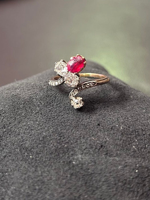 Two-tone gold, diamond and ruby ring