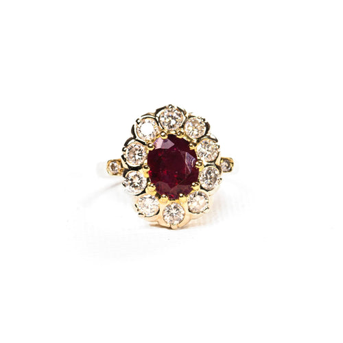 Bague 54 Bague marguerite rubis diamants en or jaune 58 Facettes LMB-285
