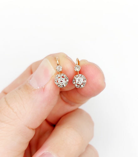 Orecchini antichi in oro rosa 18k Orecchini dormeuse, platino e diamanti 