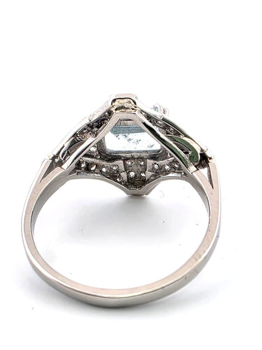 Bague 54 Bague en platine avec aigue-marine et diamants 58 Facettes
