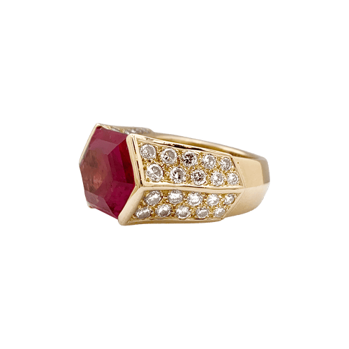 Bague 52 Bague vintage O.J. Perrin or jaune, diamants, tourmaline rose. 58 Facettes 34371