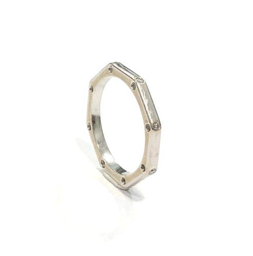 Bague 54.5 Bague hexagonale or blanc et diamants 58 Facettes