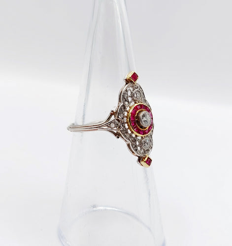 Bague 51 Bague - Bague marquise Art déco en platine et diamants, rubis synthétiques 58 Facettes A06548