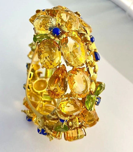 Bracelet Bracelet Style americain, or jaunet citrines, péridots et lapis lazuli 58 Facettes 175171