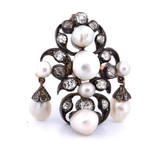 Broche de tamanho antigo (Old Mine) em ouro 12k e Prata 925, diamantes 