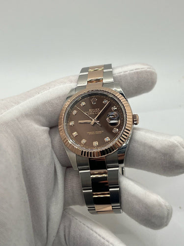Montre Rolex Datejust 41 ou rose chocolat et diamants 58 Facettes