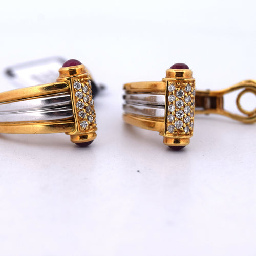 Boucles d'oreilles Piaget - Boucles d'oreilles en or jaune 18 carats, diamants et rubis 58 Facettes