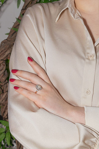 Bague 54 Bague Marguerite Or rose, Platine Perle, Diamant 58 Facettes 3685882CN