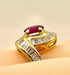 Bague 53 Bague or jaune, rubis et 38 diamants baguettes 58 Facettes AB419