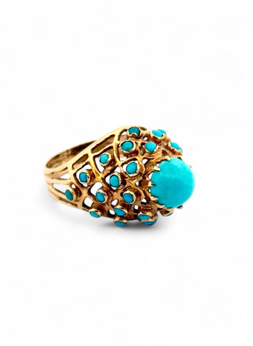 Bague 55 Bague ancienne en or jaune et turquoises 58 Facettes