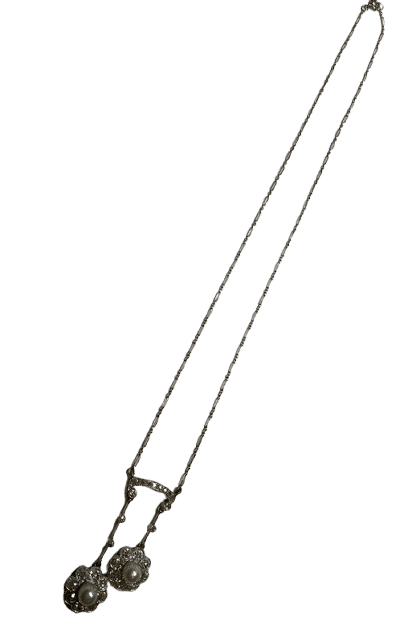 Collier Collier art deco négligé or jaune 18k platine diamants perles 58 Facettes 240471