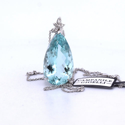 Pendentif PENDENTIF EN OR BLANC 18KT - AIGUE-MARINE et DIAMANTS 58 Facettes