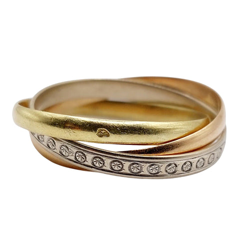 Bague 56 Bague alliance entremêlée trois or 18k finement ciselée à motifs de croisillons vintage 58 Facettes A04788