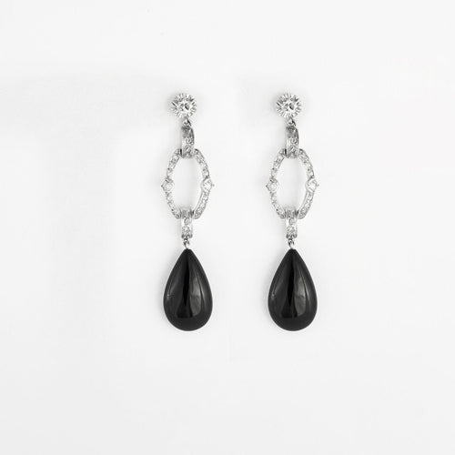 Boucles d'oreilles Boucles d’oreilles style Art Déco Onyx et diamants 58 Facettes