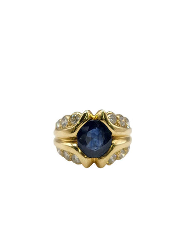 Bague 49.5 Bague Saphir et diamants en or jaune 58 Facettes