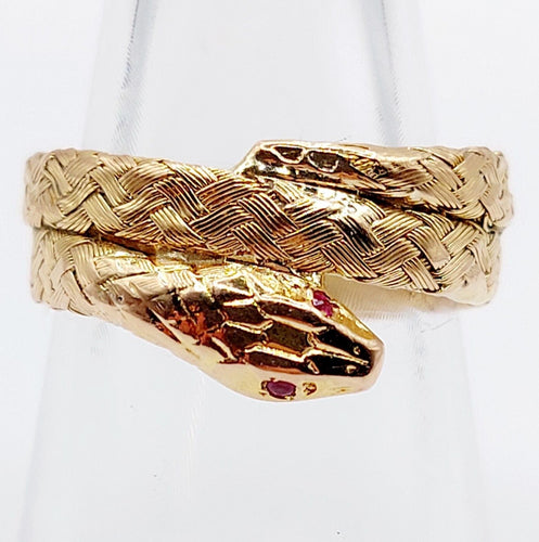 Bague 54.5 Bague serpent or rose finement tressée yeux rubis 58 Facettes A04370