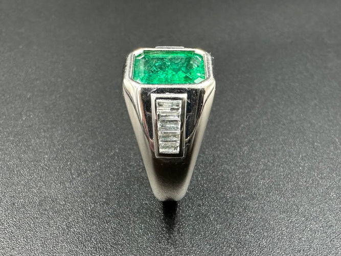 Bague 49 Bague Vintage Emeraude, Diamants, Or Blanc 58 Facettes