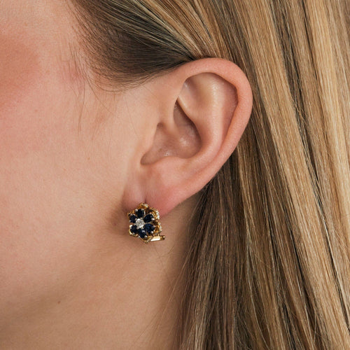 Boucles d'oreilles Boucles d'oreilles or jaune diamants saphir 58 Facettes LP532/16