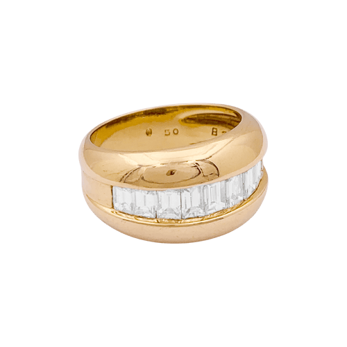 Bague Bague Cartier, "Odin", or jaune, diamants taille émeraudes. 58 Facettes 34672