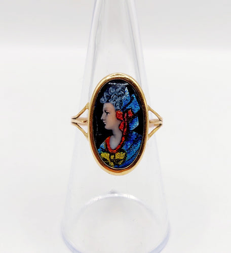 Bague 55 Bague Art nouveau Limoges plaque émaillée profil féminin en or 18k 58 Facettes A06418
