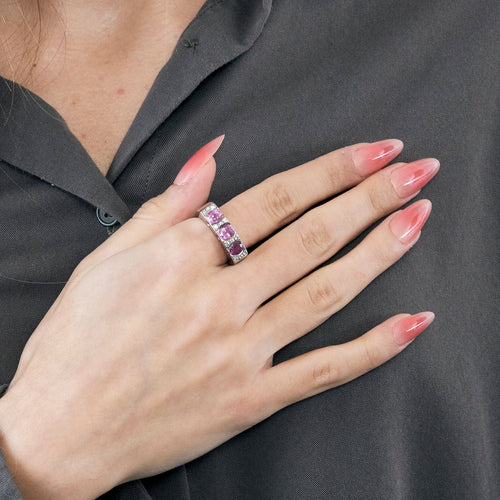 Anello bangle in oro bianco, zaffiro rosa e diamanti