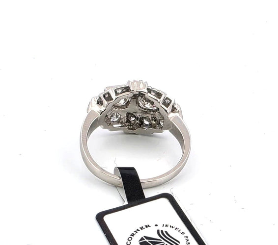 Bague 51 Bague en platine 2048 N avec diamants centraux de vieille mine et diamants environnants 58 Facettes