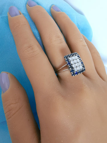 Bague 57.5 Bague Vintage (1970-1980) saphirs et diamants or gris 18K 58 Facettes 1757