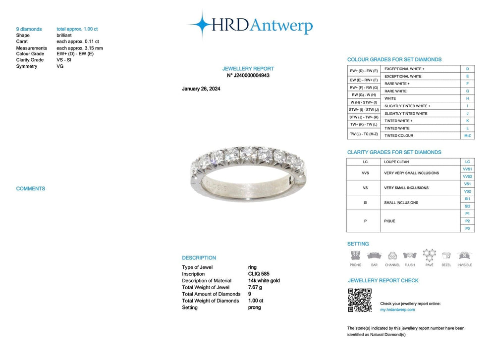 Bague 62.5 Bague parisienne or blanc diamants signée Cliq certificat HRD 58 Facettes