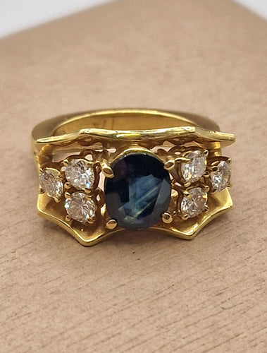 Bague 52 Bague vintage des années 1960 en or jaune, saphir et diamants 58 Facettes