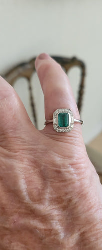 Bague 54 Art Déco Bague en Platine, Émeraude et Diamants 58 Facettes