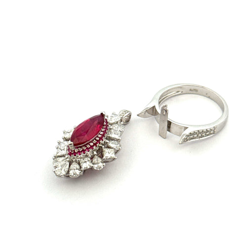 Bague 55 Bague marquise en or , diamants et rubis naturel 58 Facettes