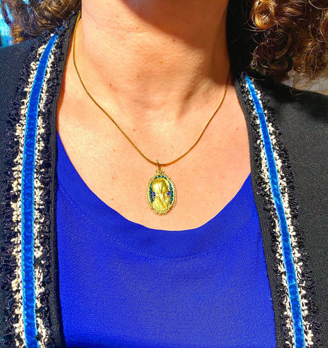 Pendentif Médaille vierge émail perles fines signée SELLIER 58 Facettes AB164