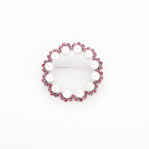 Broche Broche or blanc sertie de perles de culture et saphirs roses 58 Facettes