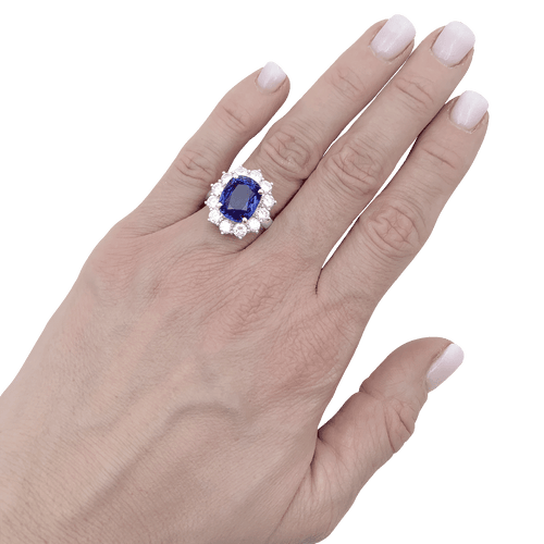 Bague 52 Bague "Pompadour" or blanc, diamants, saphir. 58 Facettes 34460