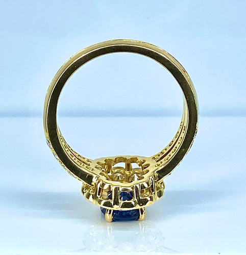 Bague 52 Bague marguerite en or jaune 18 carats, saphir et diamants 58 Facettes AB494