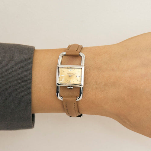 Montre Montre Jaeger Lecoultre Hermes Modèle Etrier en acier cadran acier doré 58 Facettes