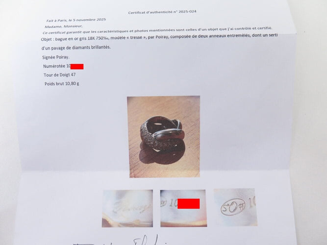 Bague 47 bague POIRAY tresse gm 451110 t47 en or blanc 18k & 51 diamants 1ct 58 Facettes 268752