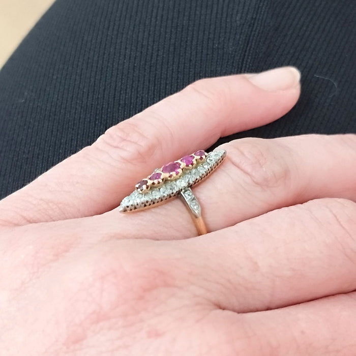 Old Marquise ring with ruby diamonds