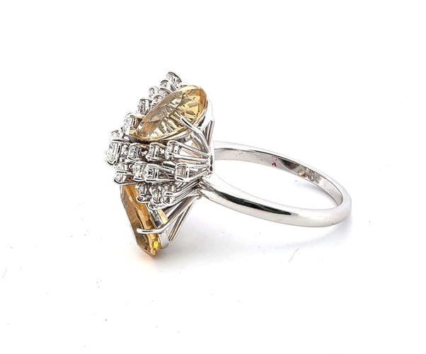 Bague 57 Superbe bague en or blanc avec quartz citrine naturel et diamants 58 Facettes