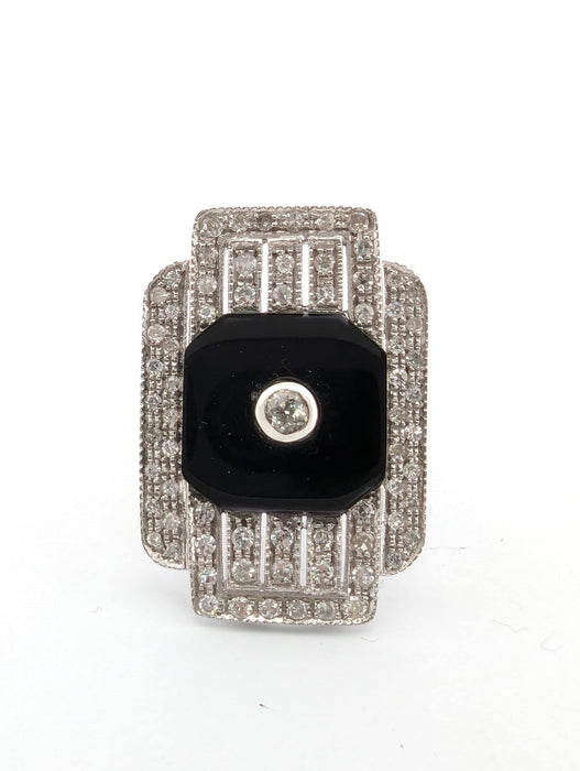 Bague 57 Bague en or blanc avec onyx et diamants 58 Facettes