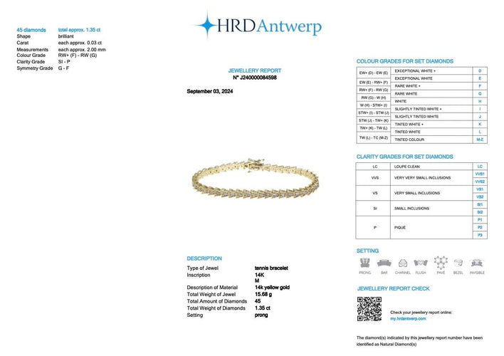 Bracelet Bracelet tennis en or jaune certifié HRD avec diamants naturel 58 Facettes