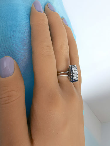 Bague 57.5 Bague Vintage (1970-1980) saphirs et diamants or gris 18K 58 Facettes 1757