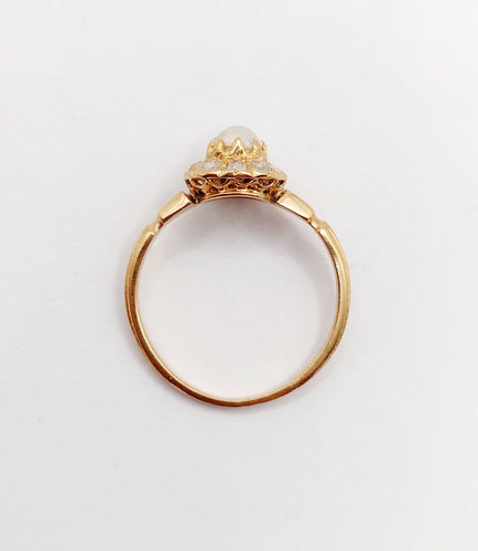 Bague 48.5 Bague marguerite antique or rose 18k perle et diamants taille roses (circa 1900) 58 Facettes A06176