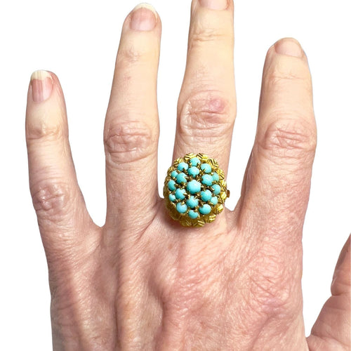 Bague SORTIJA DISEÑO RETRO ÉPOCA 1940 de ORO 18 kts con TURQUESA 58 Facettes A2626(872)