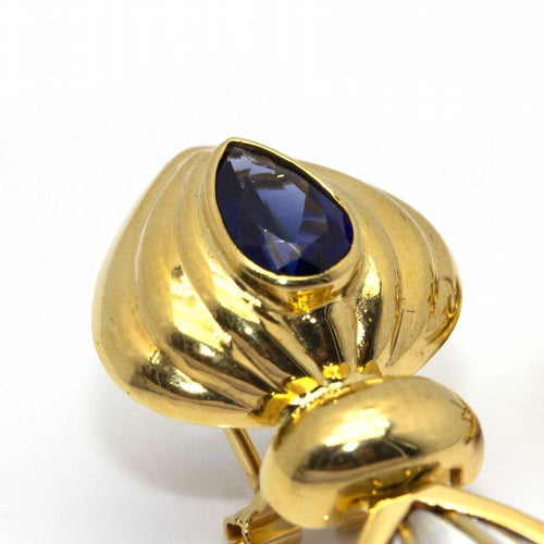 Boucles d'oreilles Earrings Mother of Pearl, sapphire, yellow gold 58 Facettes D360531FJ