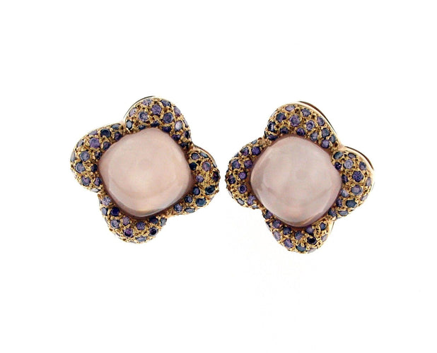 Boucles d'oreilles Boucles d'oreilles en or rose, cabochons coussin en quartz rose, diamants naturels violets 58 Facettes MG-201023