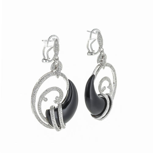 Boucles d'oreilles Boucles d'Oreilles Or Blanc Diamants et Onyx 58 Facettes 2.18388