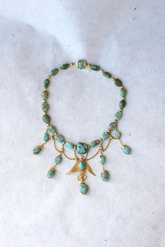 Collier Collier Ancien Néo Egyptien Or Jaune et Turquoises 58 Facettes