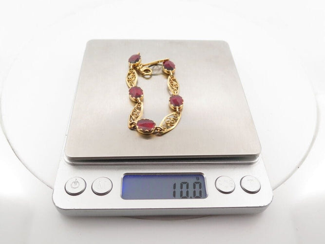 Bracelet bracelet maille filigrane sertie 5 grenats de perpignan or jaune 58 Facettes 264472